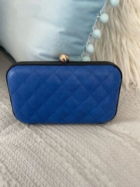 Blue Quilted Faux Leather Urban Expressions Clutch With Black Trim Evening Club